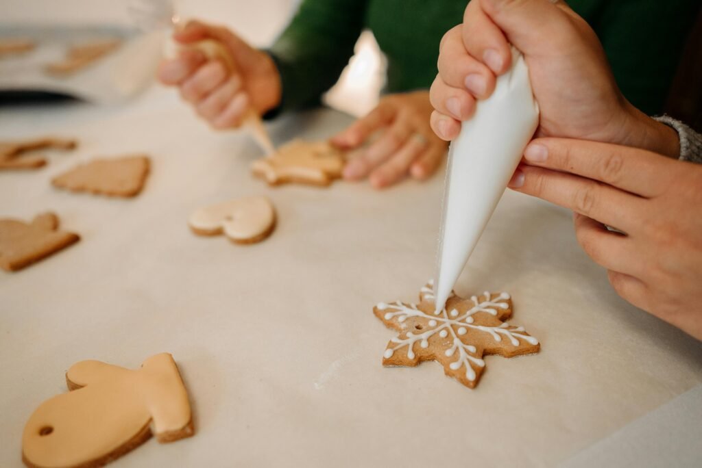 Enjoy festive creativity as friends decorate holiday cookies together.